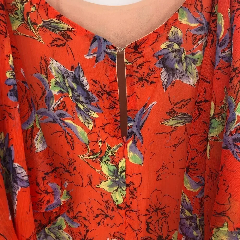 Adelyn Rae Orange Floral Off Shoulder Ruffle Asymmetrical Hem Dress size XS - Picture 8 of 13